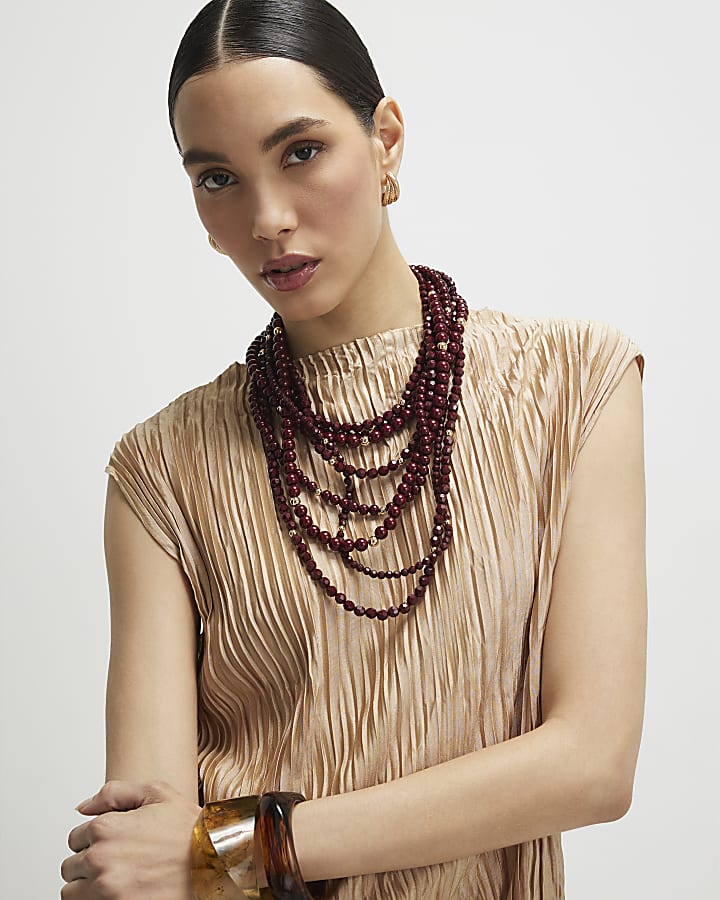 Beige Sleeveless Plisse Top