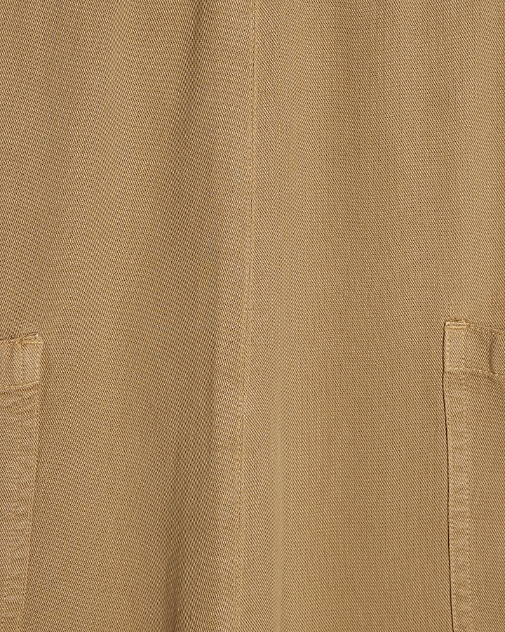 Beige Twill V-neck Jumpsuit
