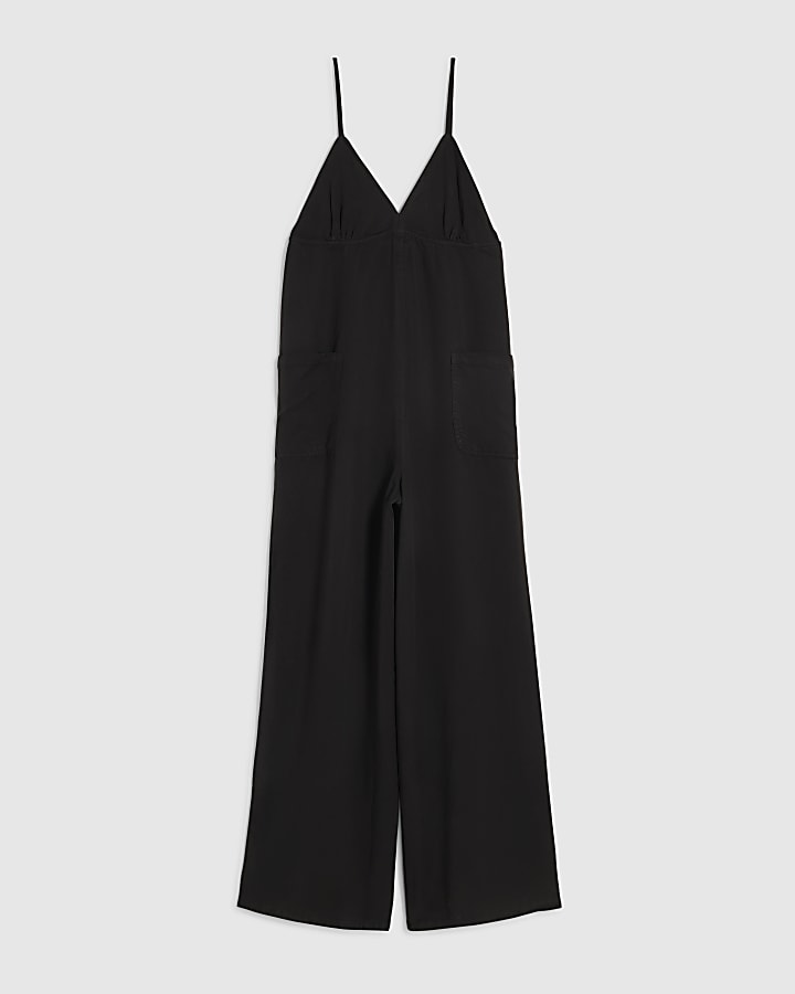 Black Twill V-neck Jumpsuit