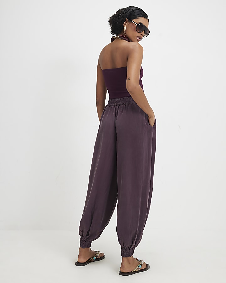 Red Belted Cuffed Hem Barrel Leg Jeans