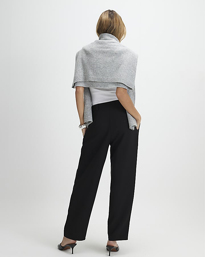 Black Button Front Tapered Trousers