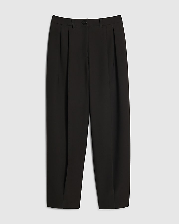 Black Button Front Tapered Trousers