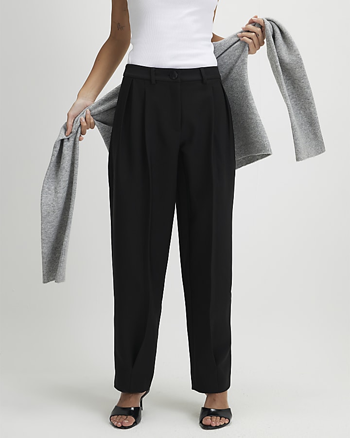 Black Button Front Tapered Trousers