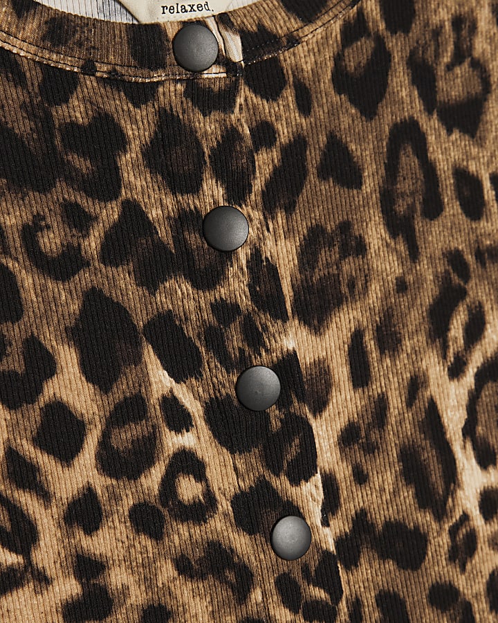 Beige Cotton Blend Leopard Popper Tank Top