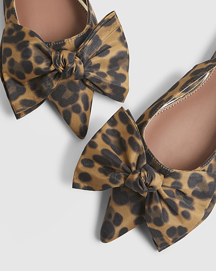 Brown Leopard Bow Sling Back Flats