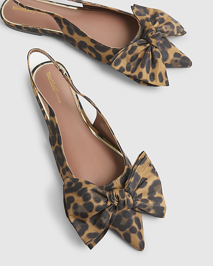 Brown Leopard Bow Sling Back Flats