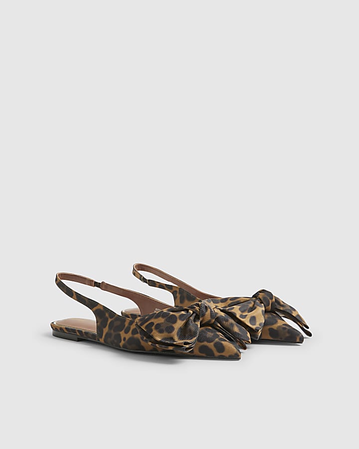 Brown Leopard Bow Sling Back Flats