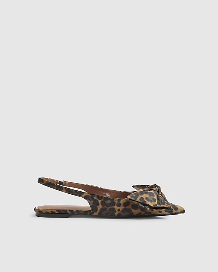 Brown Leopard Bow Sling Back Flats