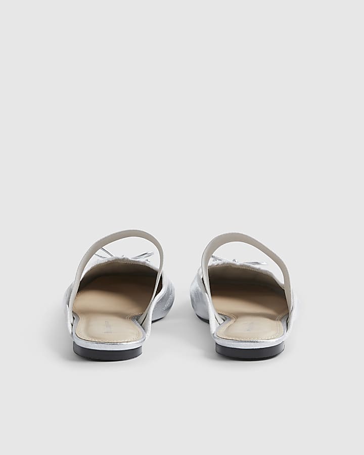 Silver Elastic Strap Backless Ballet Flats