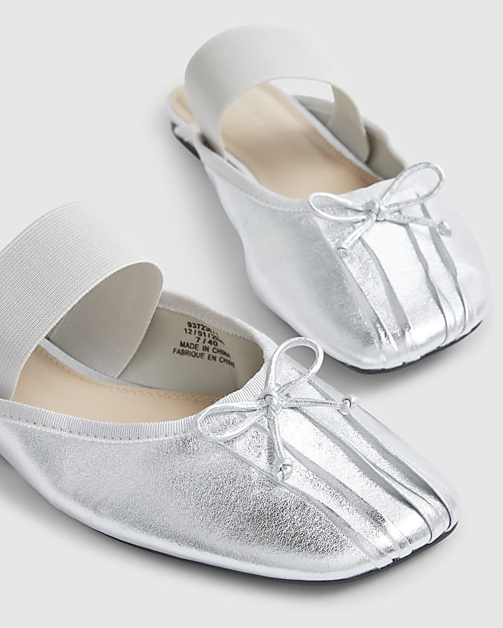 Silver Elastic Strap Backless Ballet Flats