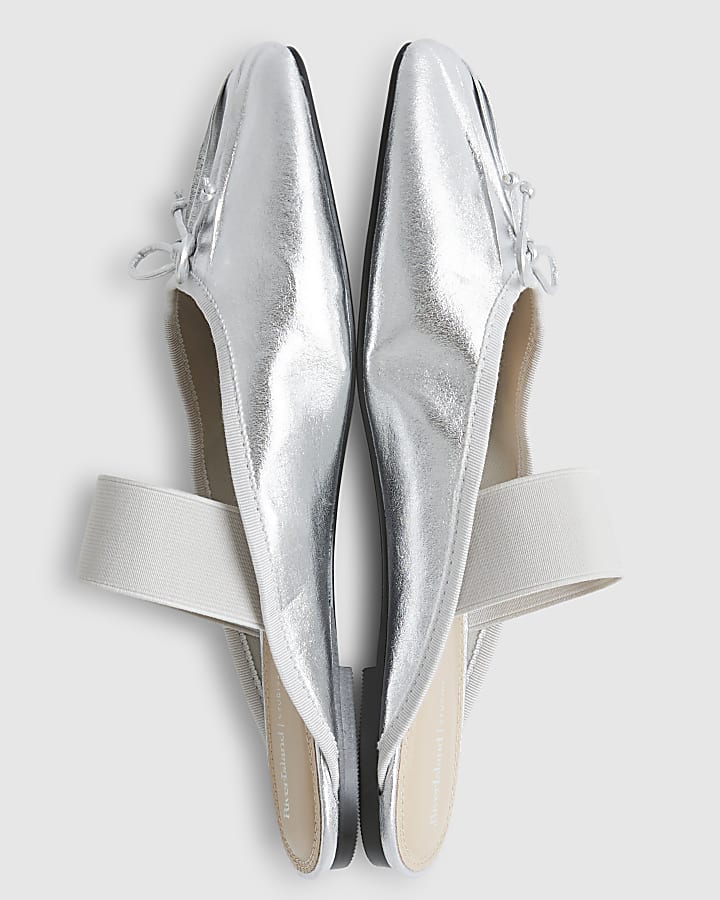Silver Elastic Strap Backless Ballet Flats