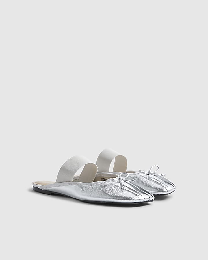 Silver Elastic Strap Backless Ballet Flats