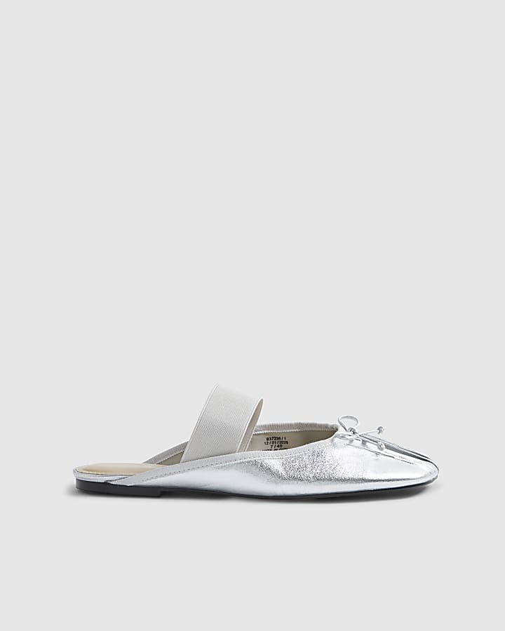 Silver Elastic Strap Backless Ballet Flats