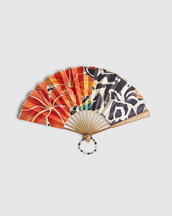 Orange Floral Hand Fan