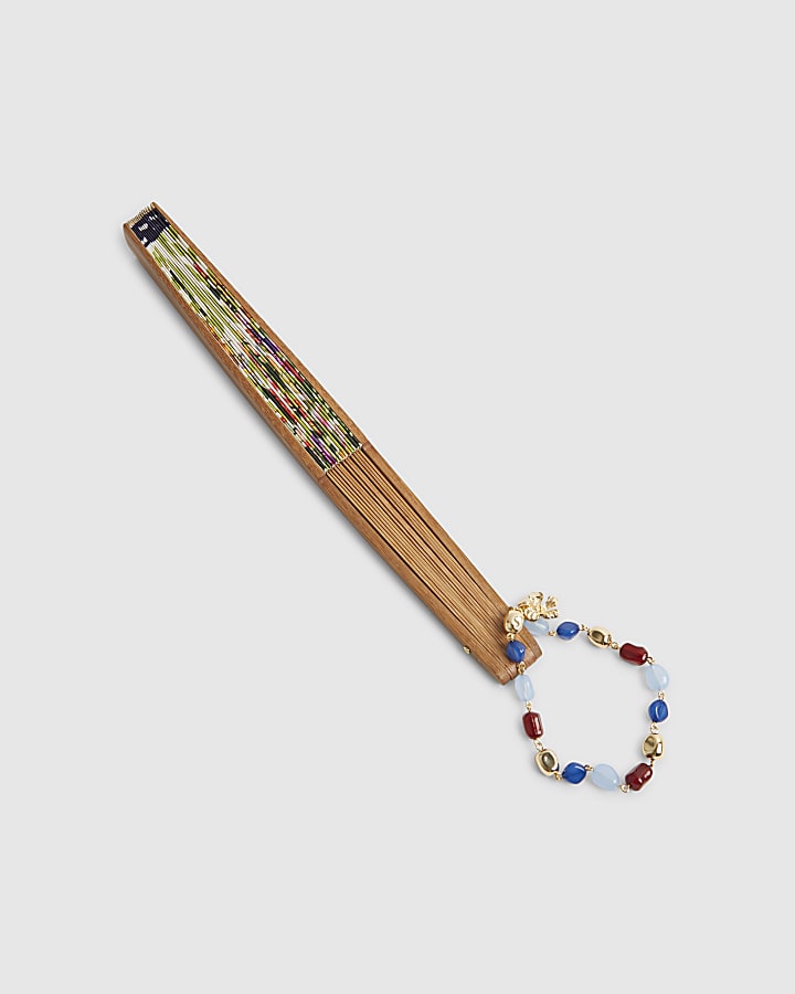 Green Floral Stripe Hand Fan