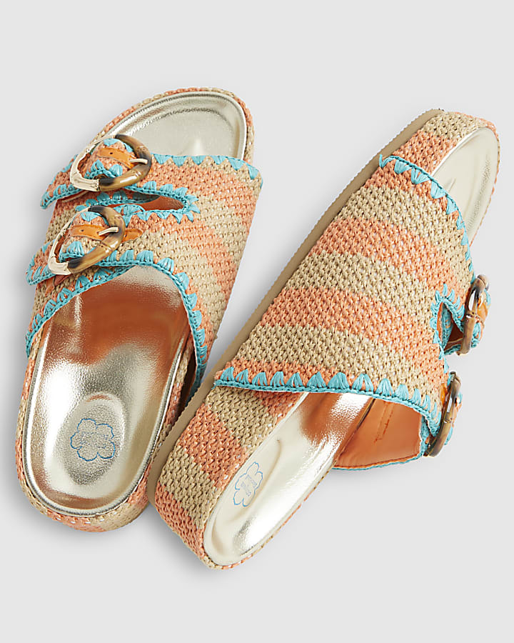 Orange Striped Footbed Sandals