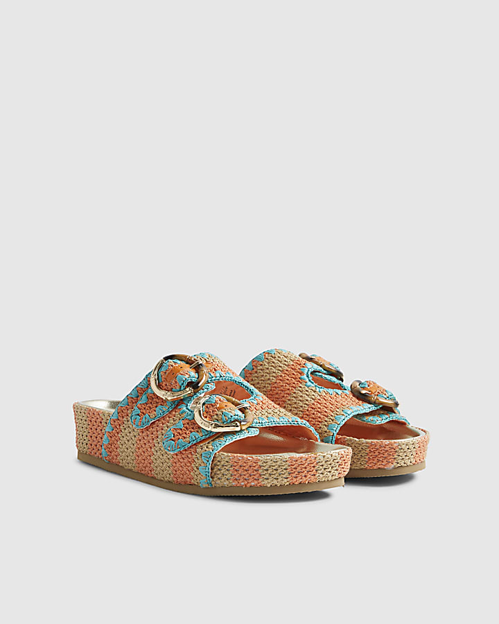 Orange Striped Footbed Sandals