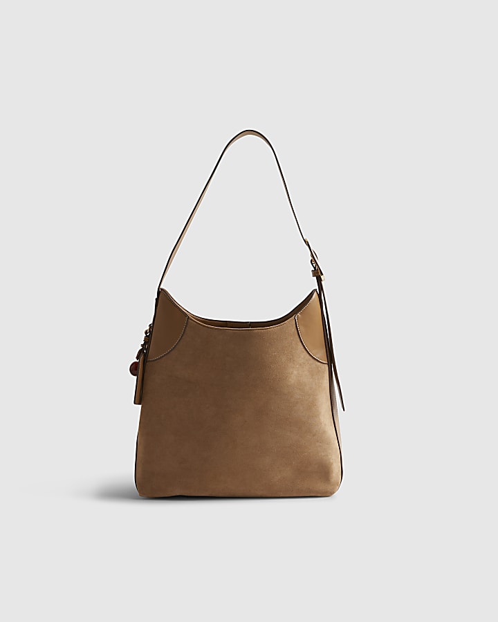 Beige Buckled Slouch Bag