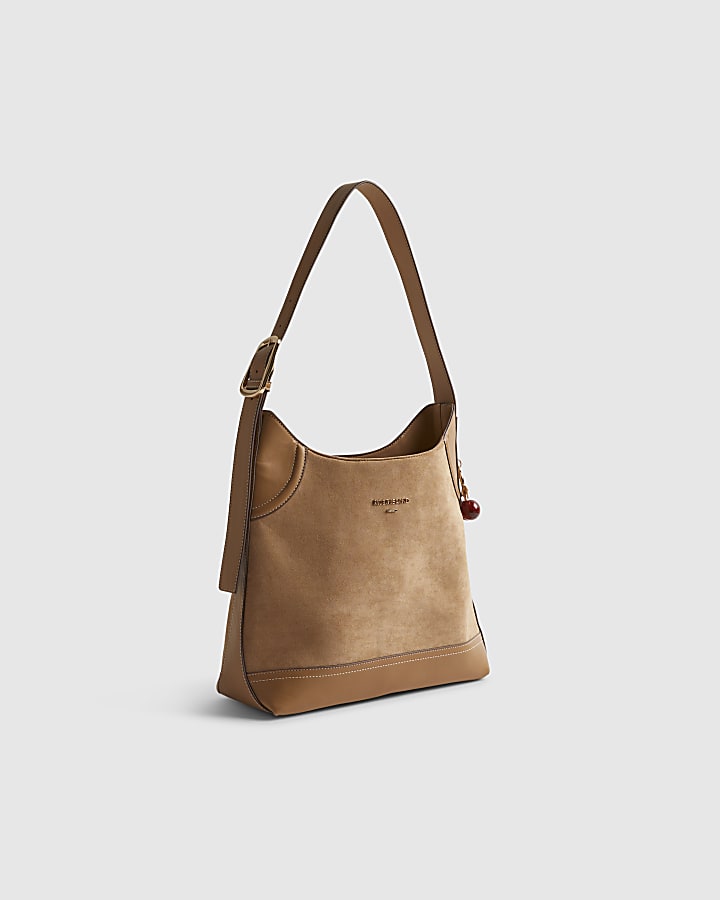 Beige Buckled Slouch Bag