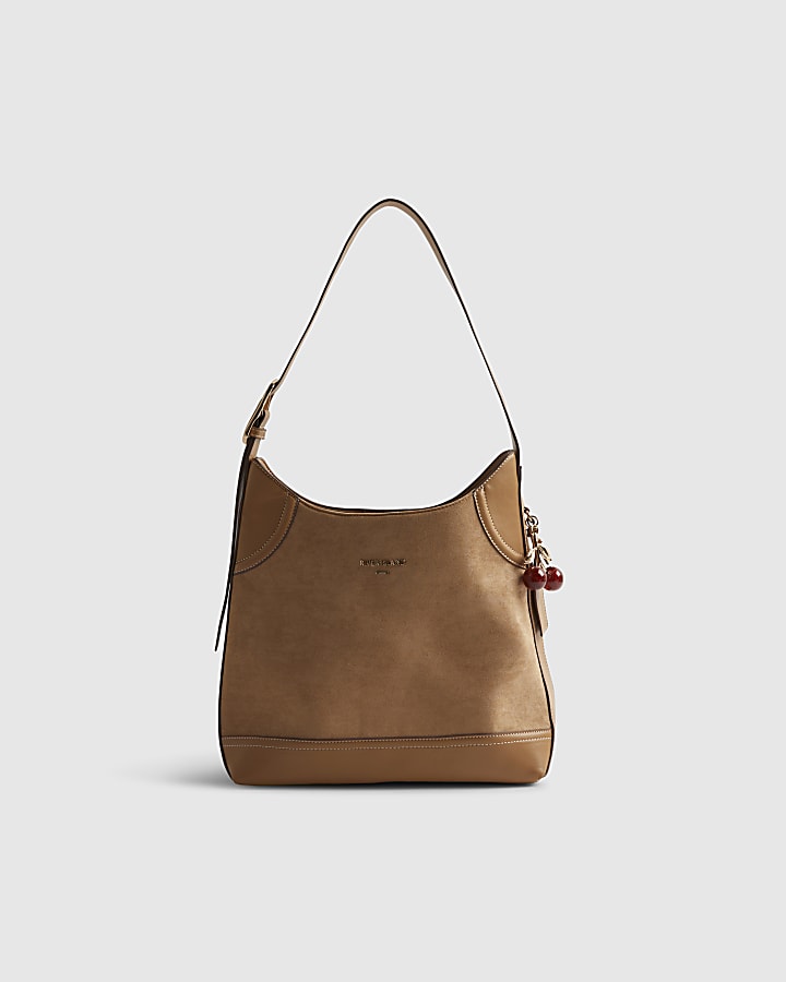 Beige Buckled Slouch Bag