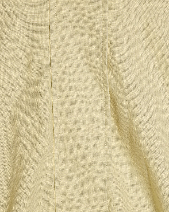 Yellow Linen Blend Funnel Neck Jacket