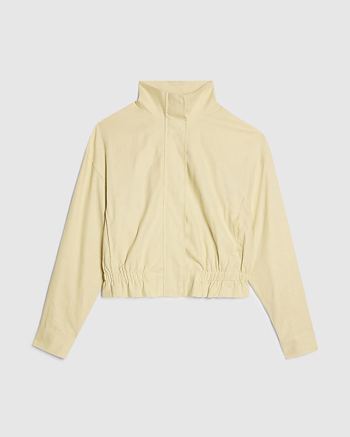 Yellow Linen Blend Funnel Neck Jacket