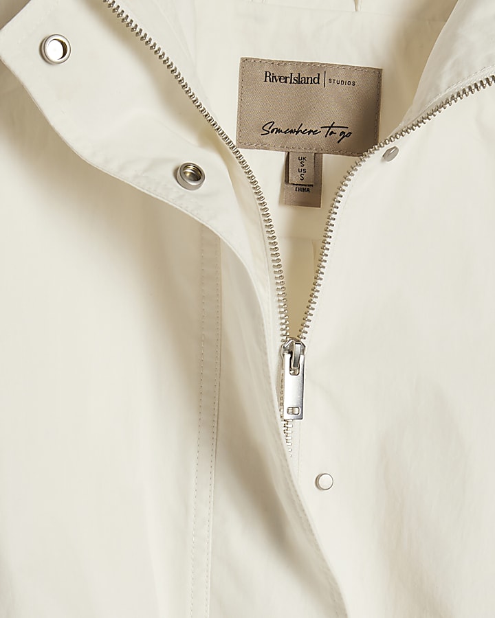 White Funnel Neck Sport Bomber Jacket