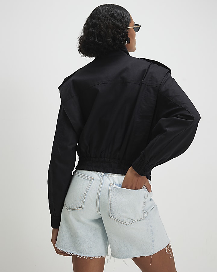 Black Shoulder Detail Bomber Jacket