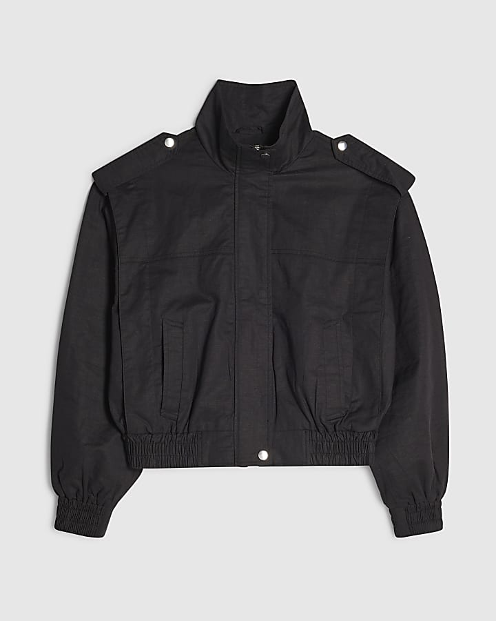 Black Shoulder Detail Bomber Jacket