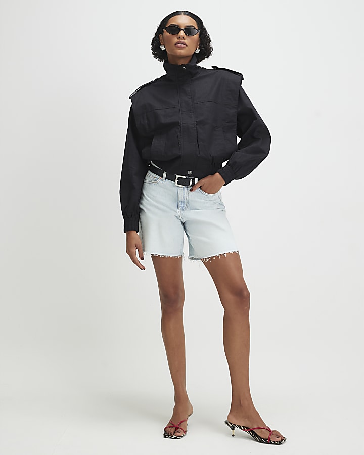 Black Shoulder Detail Bomber Jacket