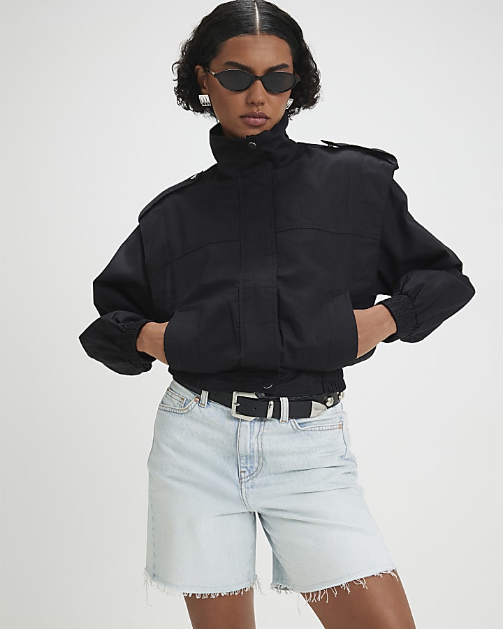 Black Shoulder Detail Bomber Jacket