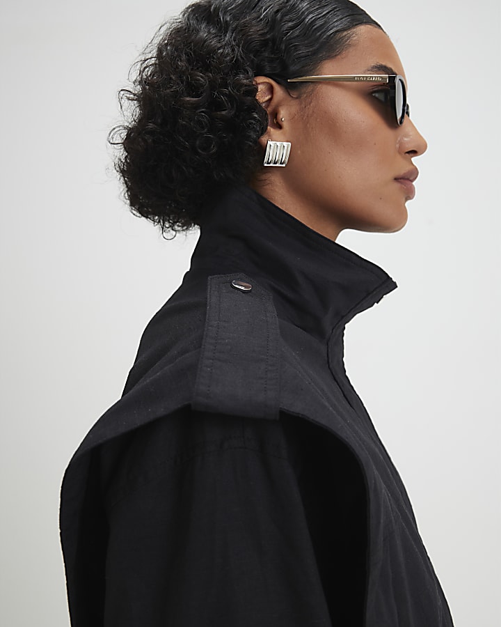 Black Shoulder Detail Bomber Jacket