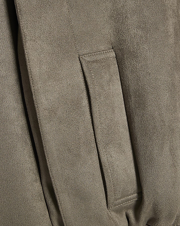 Khaki Faux Suede Shoulder Detail Jacket