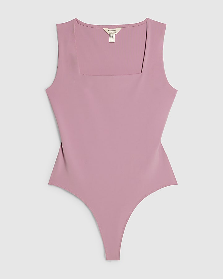 Pink Sleeveless Square Neck Bodysuit