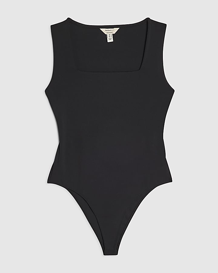 Black Sleeveless Square Neck Bodysuit