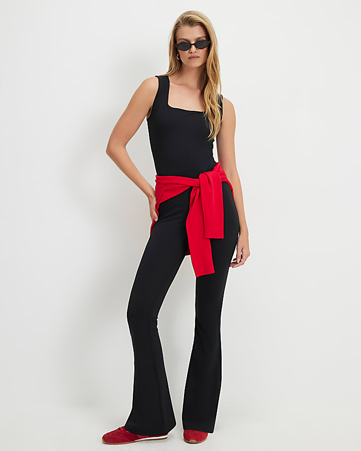 Black Sleeveless Square Neck Bodysuit