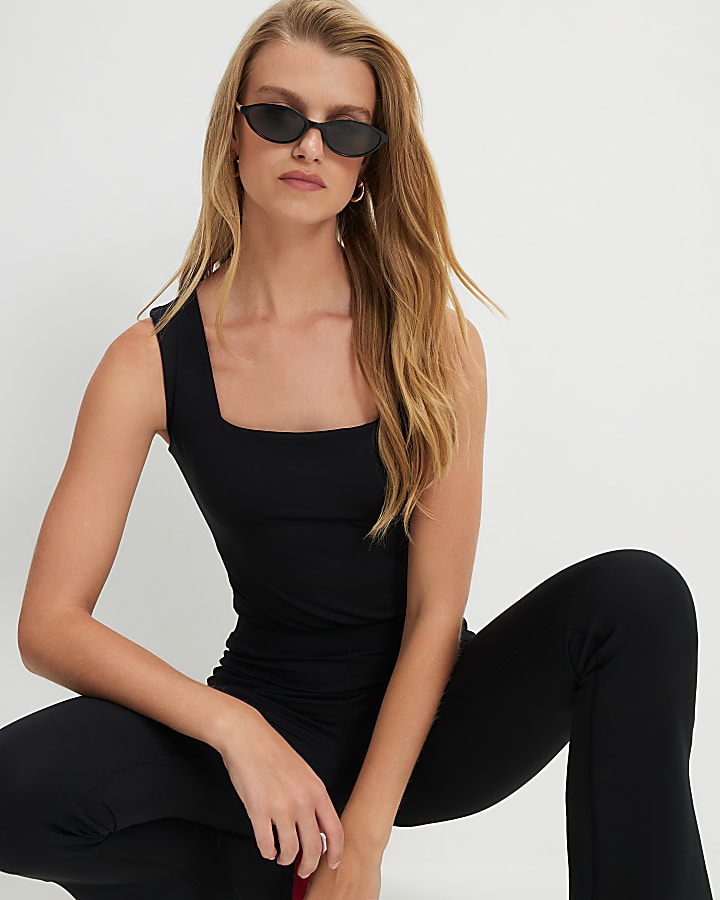 Black Sleeveless Square Neck Bodysuit