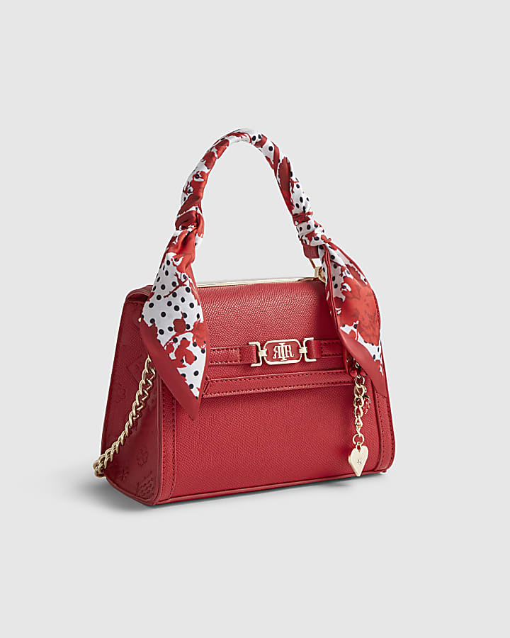 Red Mini Scarf Tote Cross Body Bag