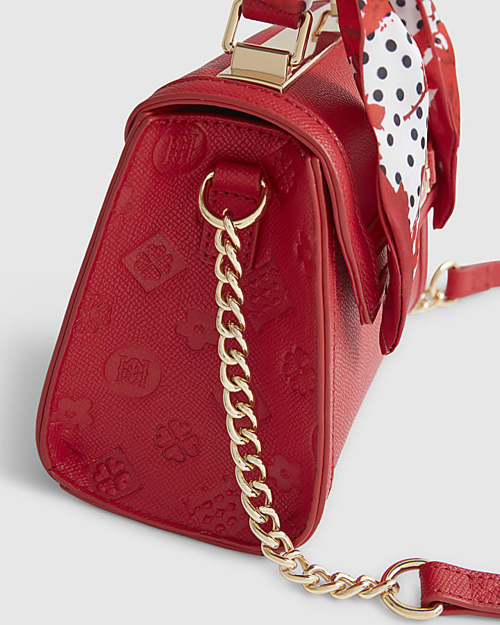 Red Mini Scarf Tote Cross Body Bag