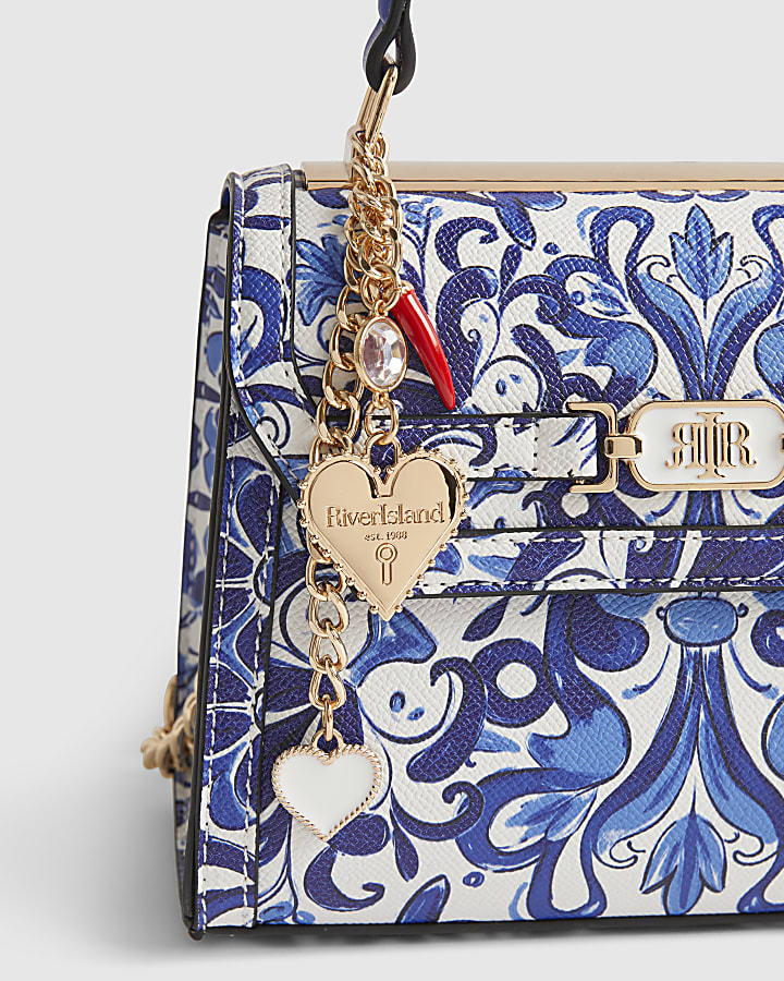 Blue Mini Floral Tote Cross Body Bag