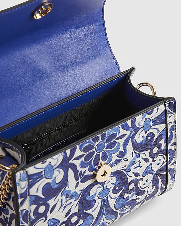 Blue Mini Floral Tote Cross Body Bag