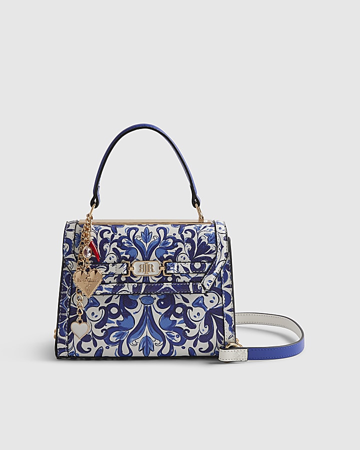 Blue Mini Floral Tote Cross Body Bag