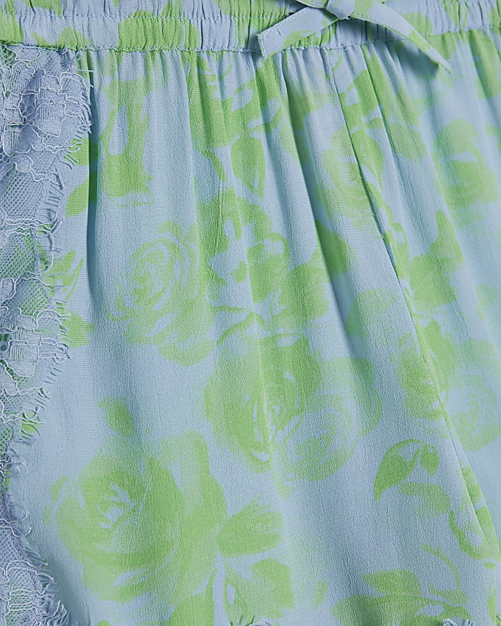 Green Lace Trim Printed Short