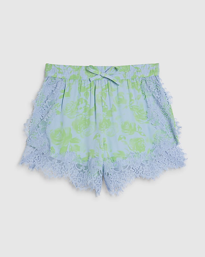 Green Lace Trim Printed Short