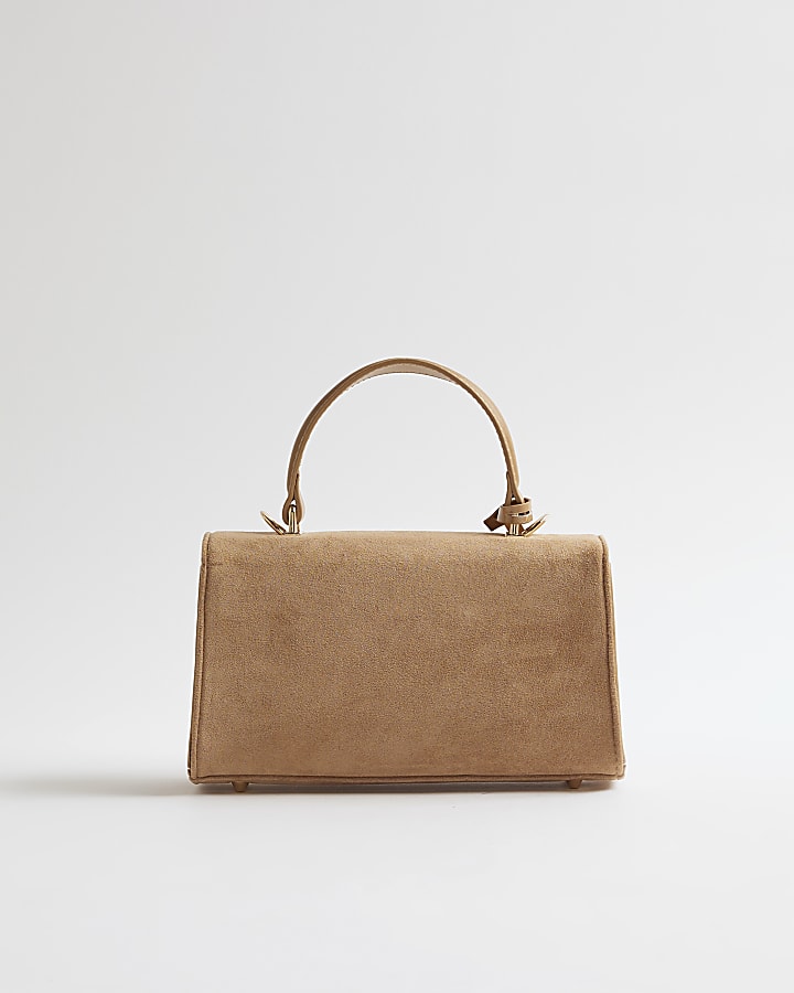 Beige Lock Front Tote Bag