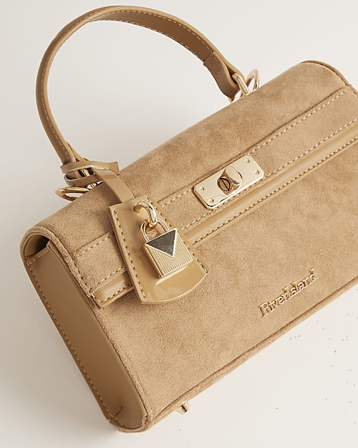 Beige Lock Front Tote Bag