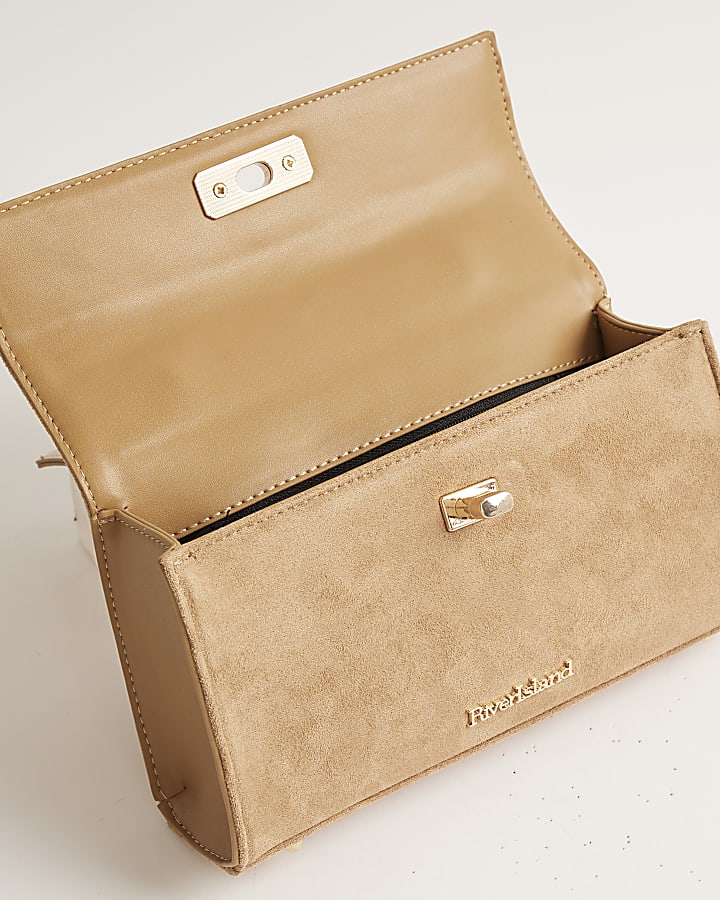 Beige Lock Front Tote Bag