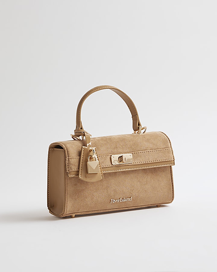 Beige Lock Front Tote Bag