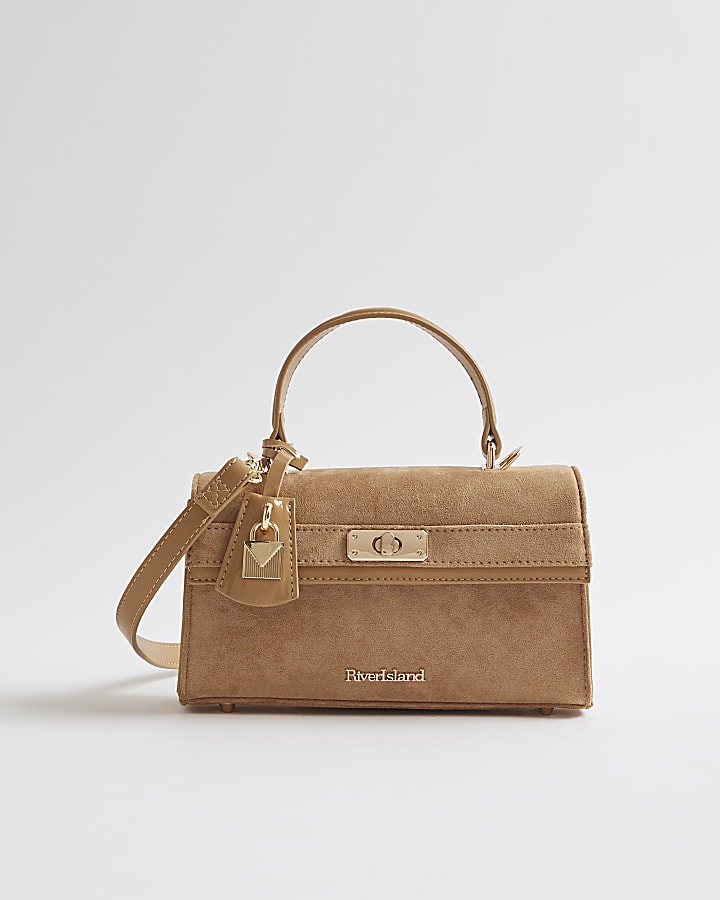 Beige Lock Front Tote Bag