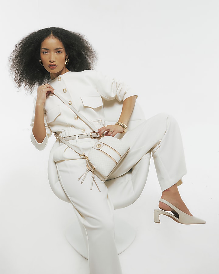 Cream Curved Top Cross Body Bag